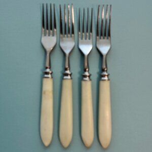 4 Vtg Russian USSR Russia Stainless Steel Bakelite Handle Dessert Salad Fork Set